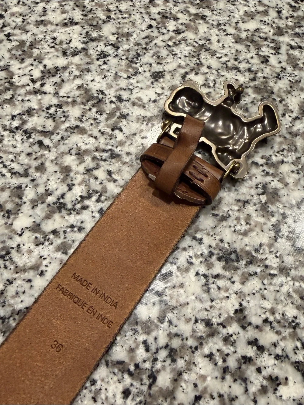 Polo Ralph Lauren Bear Brown Leather Belt Bear Buckle Mens 36